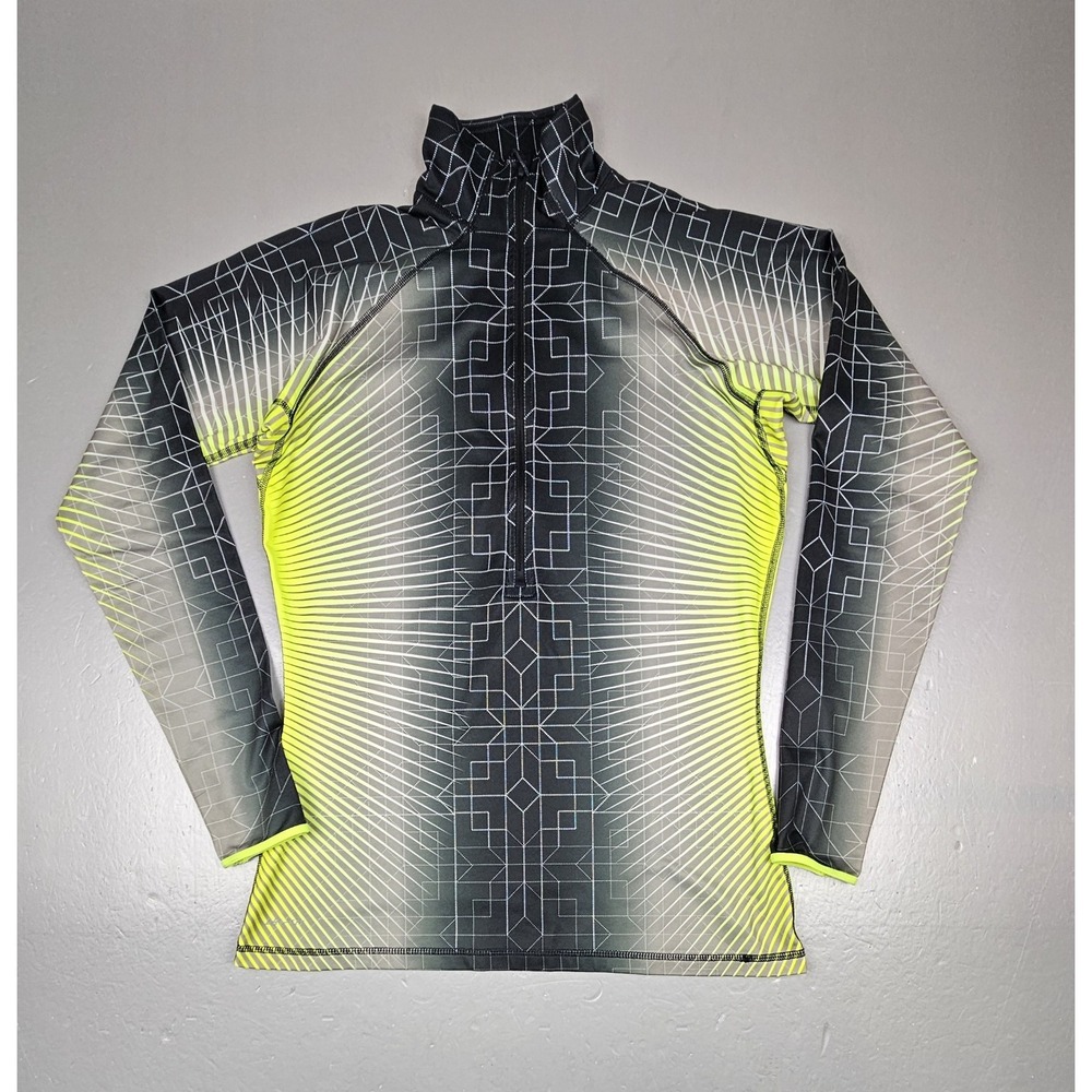 Nike Pro 1/2 Zip‎ Pullover Womens Large. Volt/ Blk Geometric Performance Dri-Fit